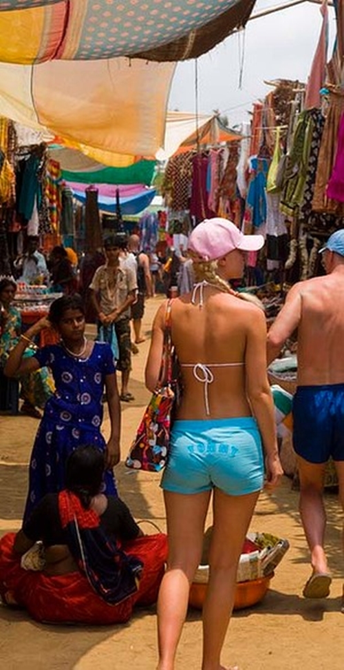 Tourists dressed inappropriately in India
